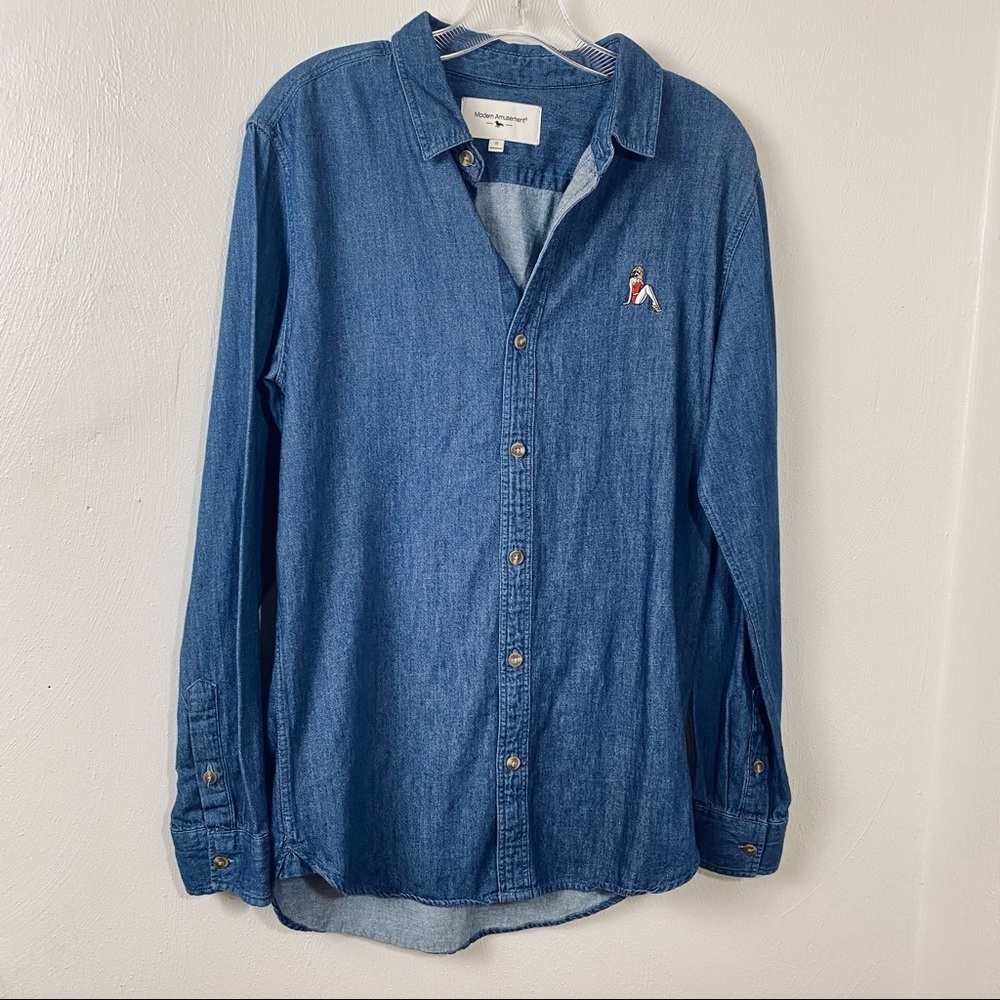 Modern Amusement Denim Jean Shirt. Blue. Sz S.
